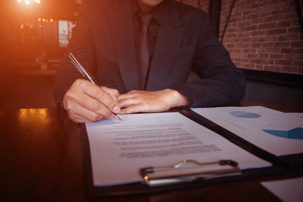 Close up of Business Person Hand Putting Signing Contract,Runnin