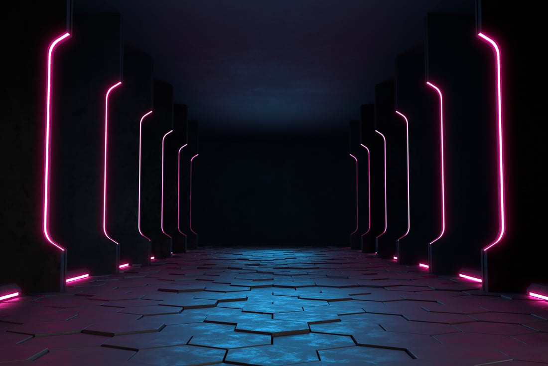 Empty Dark Room, Modern Futuristic Sci Fi Background.